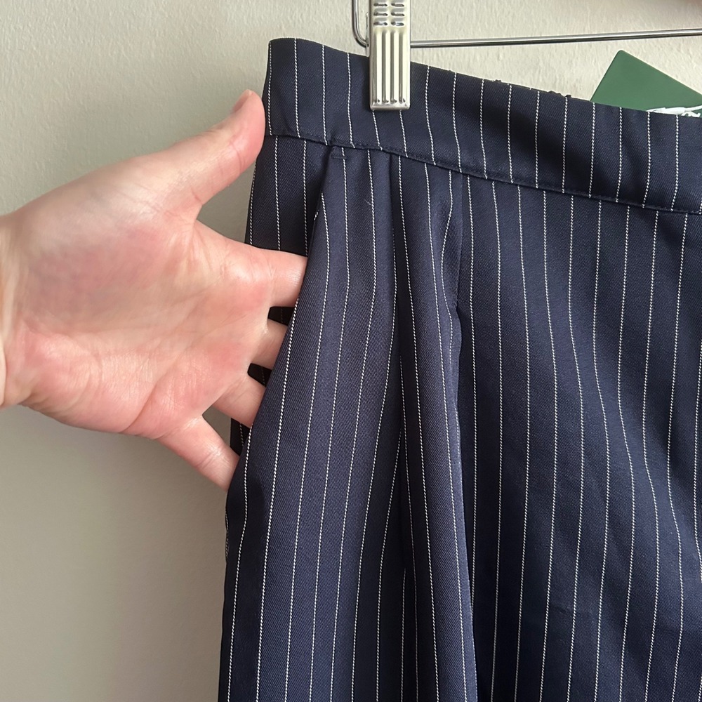 NWT Halara Wide Leg Pinstripe Trousers Navy Blue XL Regular High Waisted Pockets - Picture 4 of 7